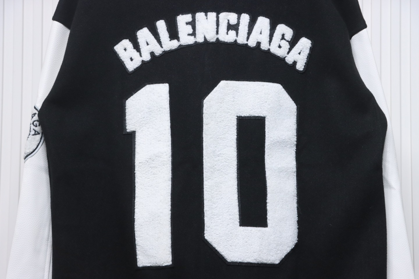 Balenciaga 22FW Towel Embroidery Leather Sleeves Baseball Jacket