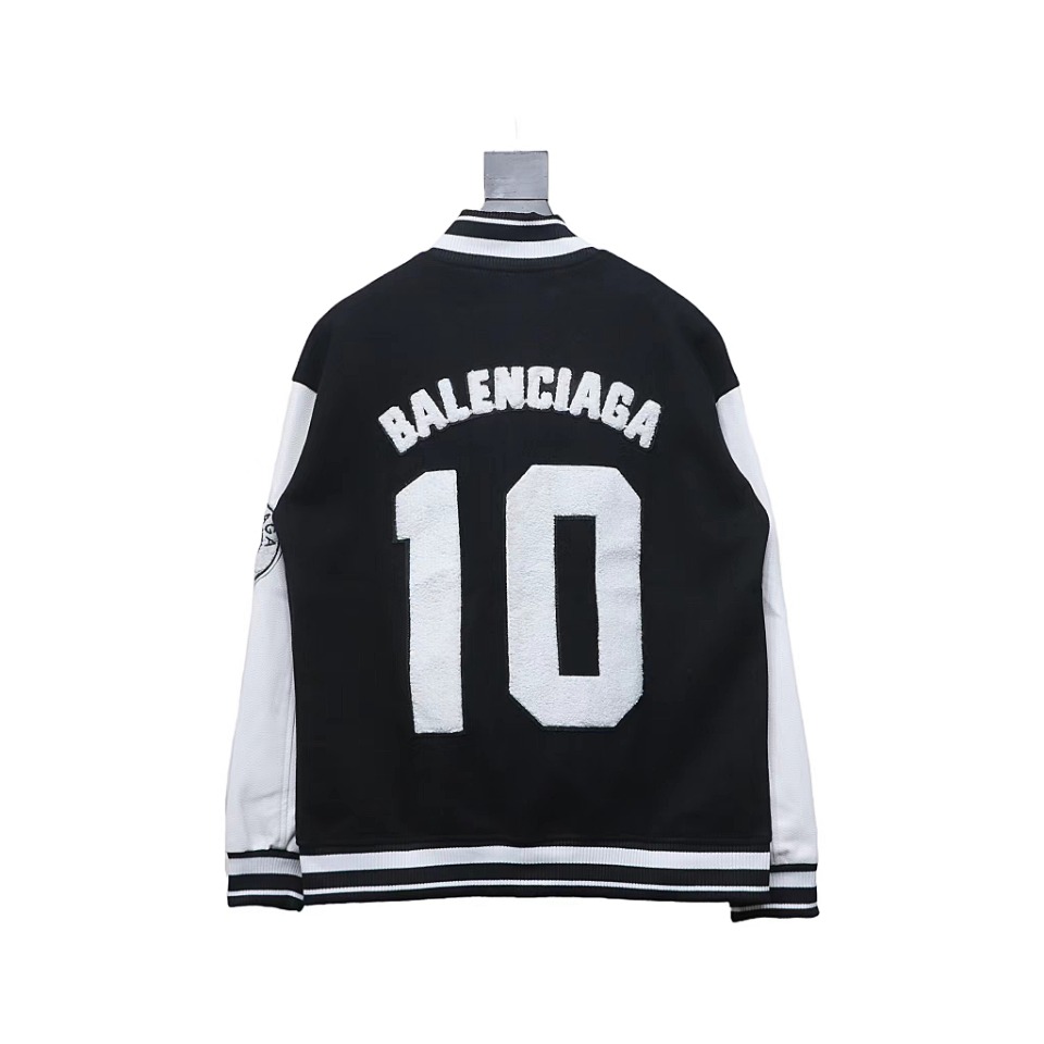 Balenciaga 22FW Towel Embroidery Leather Sleeves Baseball Jacket