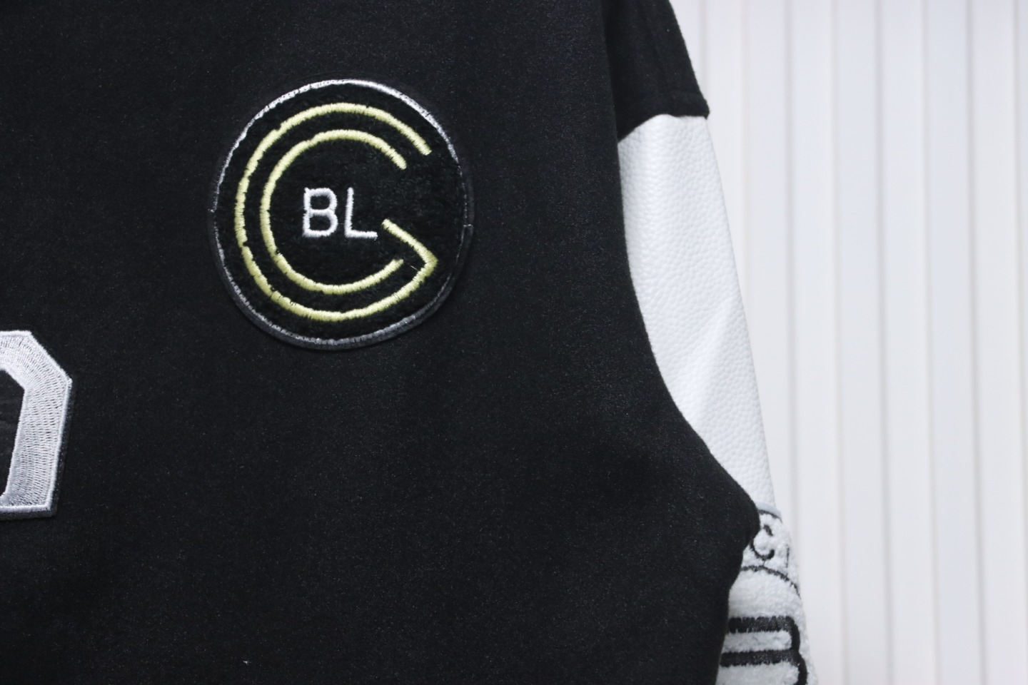 Balenciaga 22FW Towel Embroidery Leather Sleeves Baseball Jacket