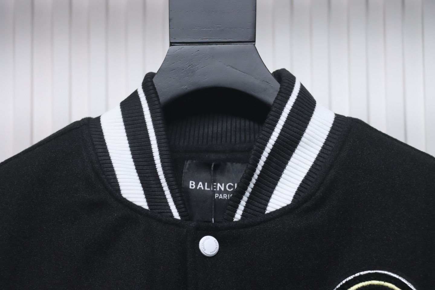 Balenciaga 22FW Towel Embroidery Leather Sleeves Baseball Jacket