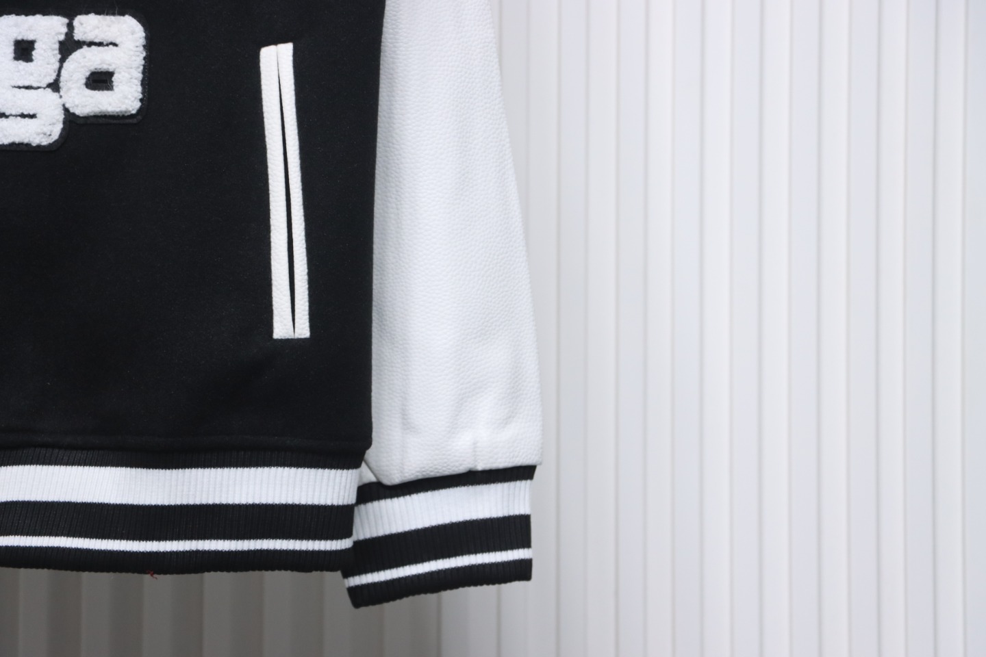 Balenciaga 22FW Towel Embroidery Leather Sleeves Baseball Jacket
