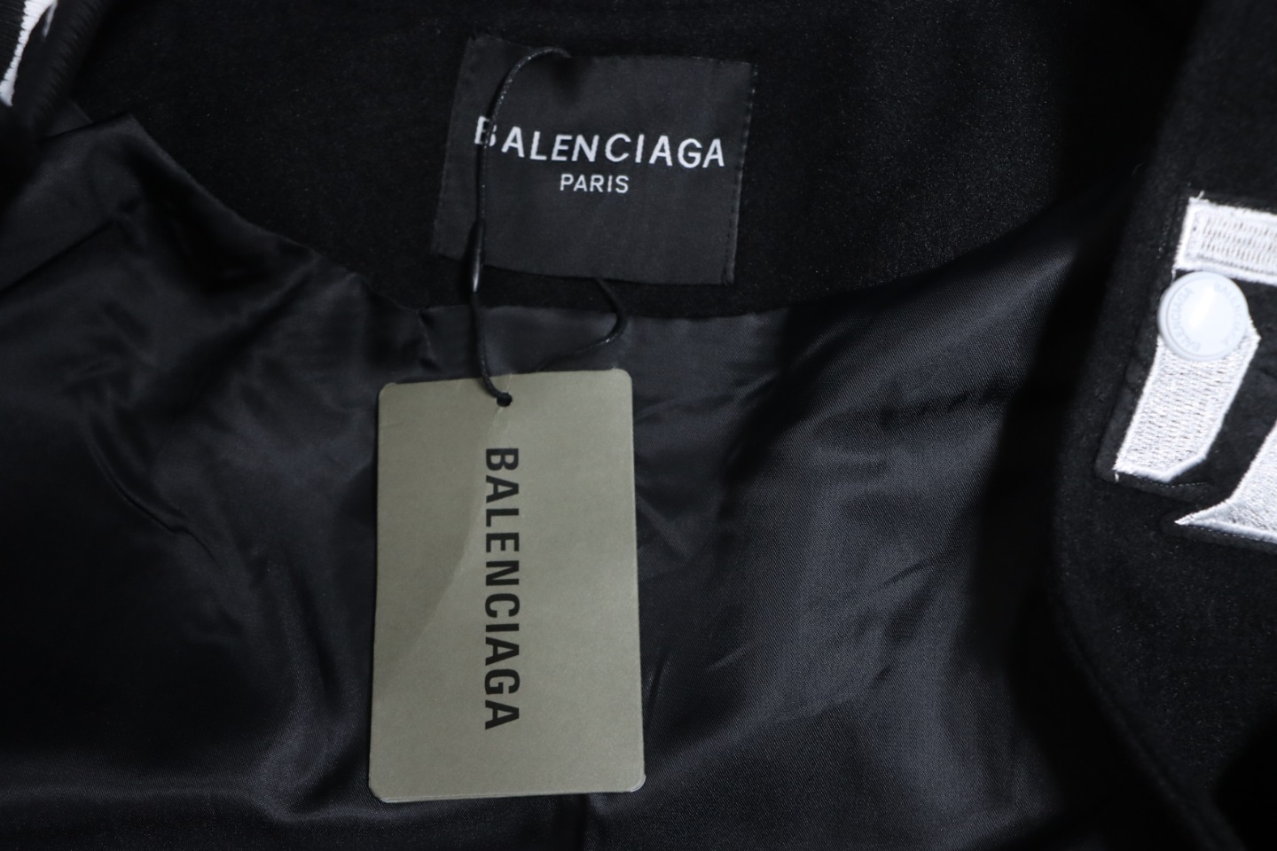 Balenciaga 22FW Towel Embroidery Leather Sleeves Baseball Jacket