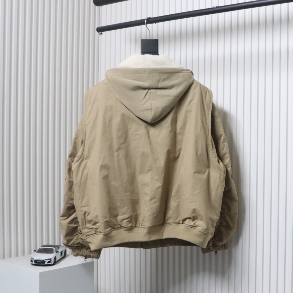 Balenciaga 23 Autumn And Winter Fur Collar Laminated Hooded Cotton Jacket