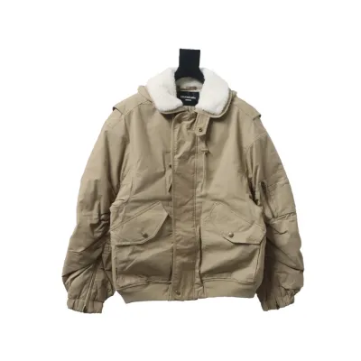 Balenciaga 23 Autumn And Winter Fur Collar Laminated Hooded Cotton Jacket 01