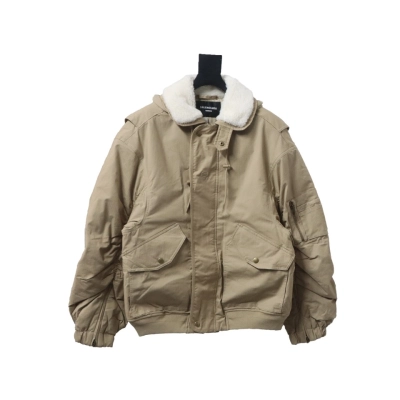 Balenciaga 23 Autumn And Winter Fur Collar Laminated Hooded Cotton Jacket 01