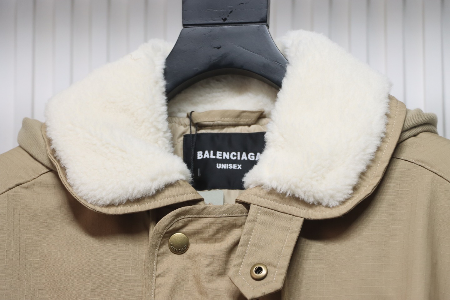 Balenciaga 23 Autumn And Winter Fur Collar Laminated Hooded Cotton Jacket