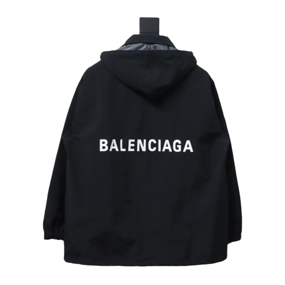 Balenciaga 23 Hooded Stand-Up Collar With Letters On The Back Jacket Black