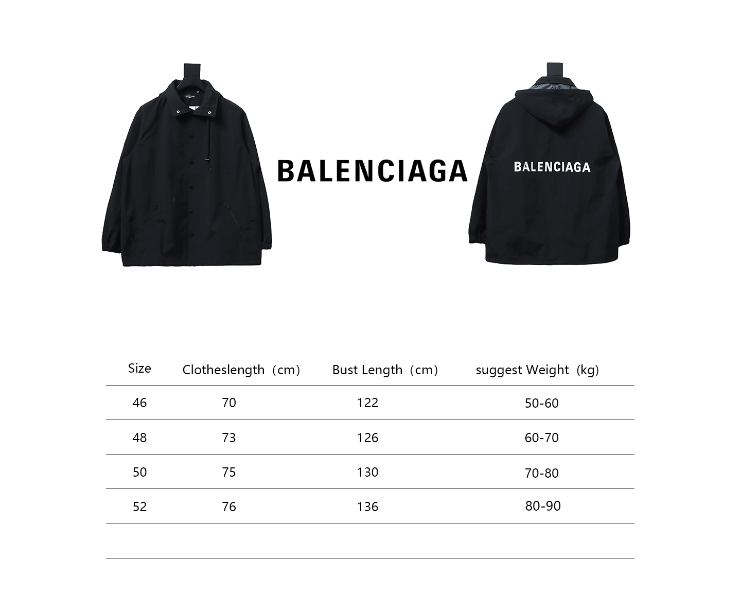 Balenciaga 23 Hooded Stand-Up Collar With Letters On The Back Jacket Black