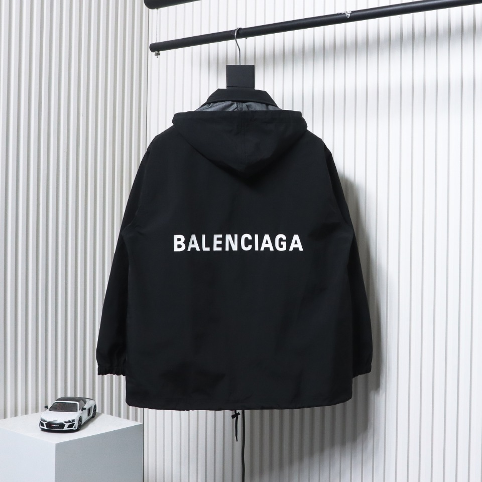 Balenciaga 23 Hooded Stand-Up Collar With Letters On The Back Jacket Black