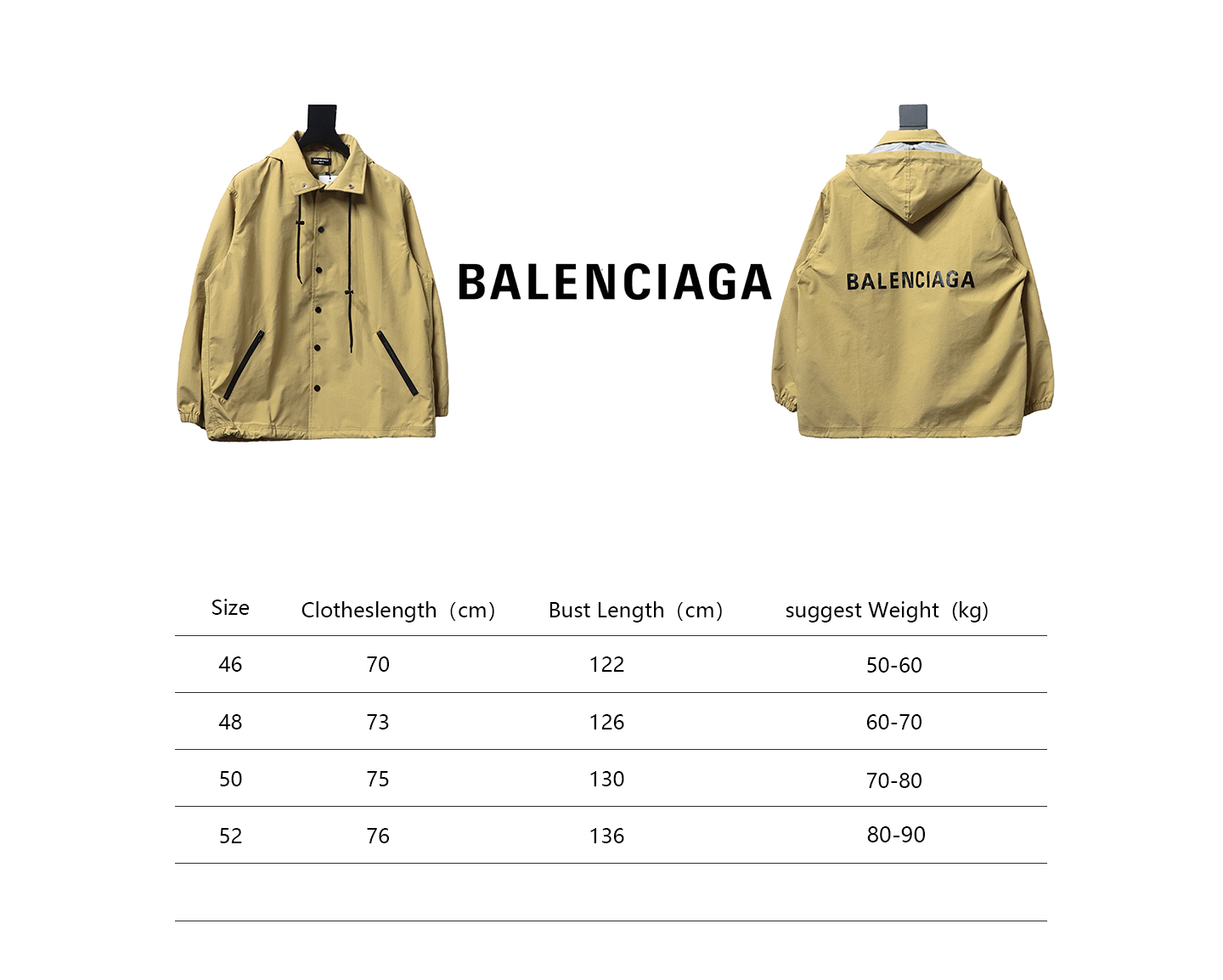 Balenciaga 23 Hooded Stand-Up Collar With Letters On The Back Jacket Yellow