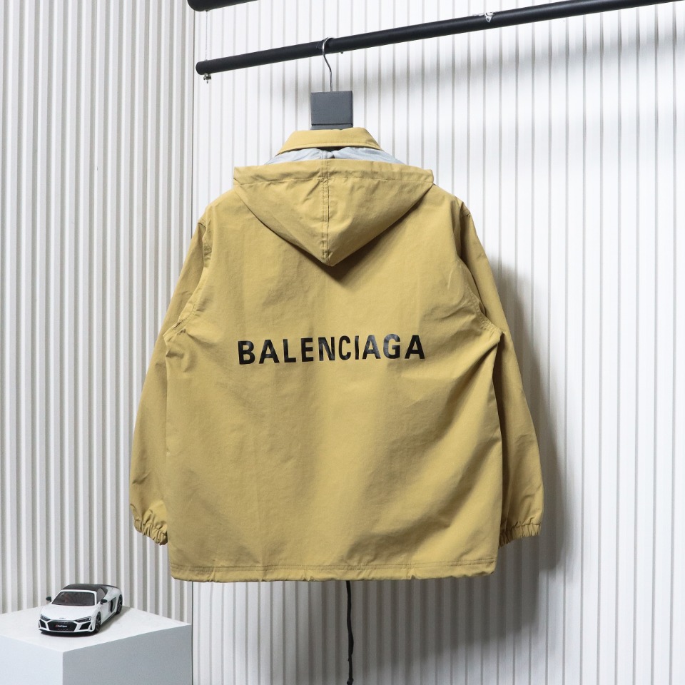 Balenciaga 23 Hooded Stand-Up Collar With Letters On The Back Jacket Yellow