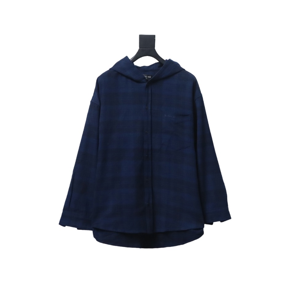 Balenciaga 23AW Flannel Plaid Hooded Jacket