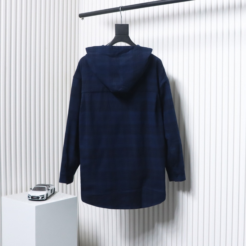 Balenciaga 23AW Flannel Plaid Hooded Jacket