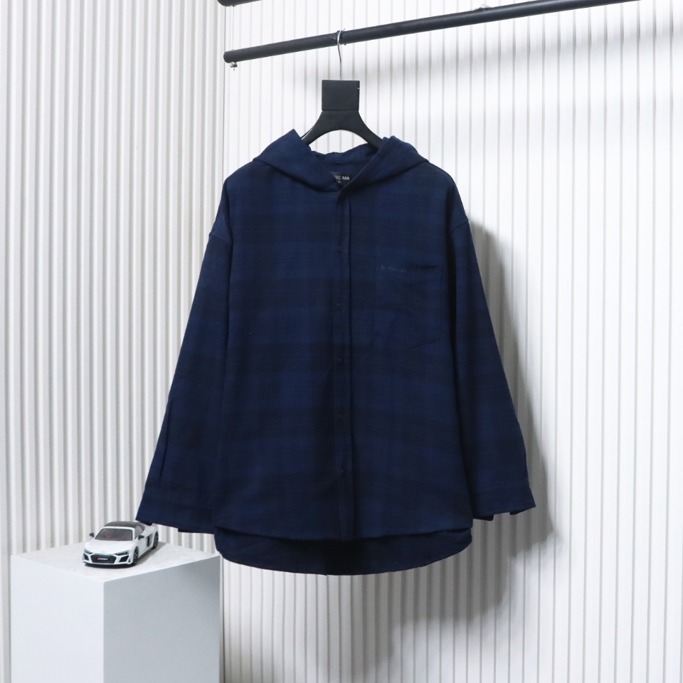 Balenciaga 23AW Flannel Plaid Hooded Jacket