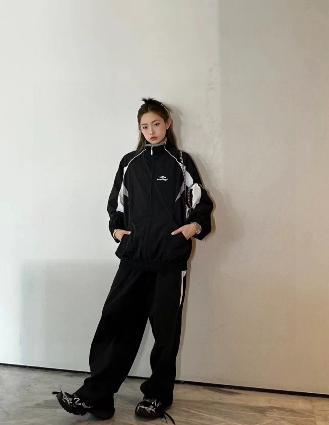 Balenciaga 23FW Catwalk Style Splicing Sports 3B Suit Jacket Black