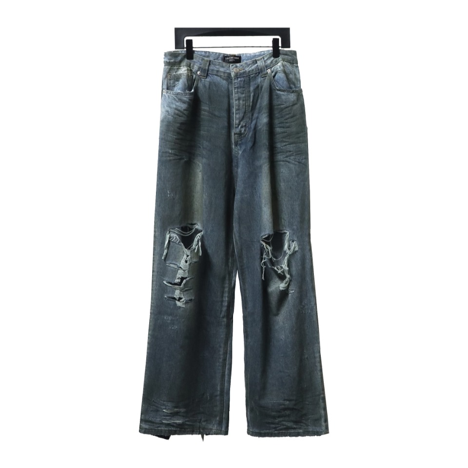 Balenciaga 23ss Mud-Dyed Distressed Jeans