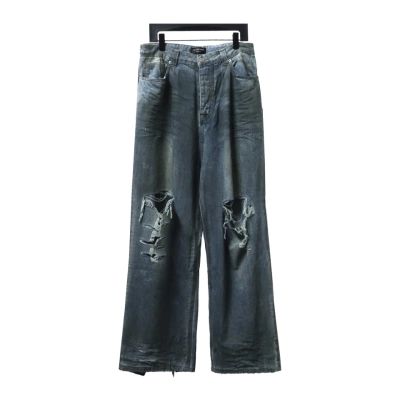 Balenciaga 23ss Mud-Dyed Distressed Jeans 01