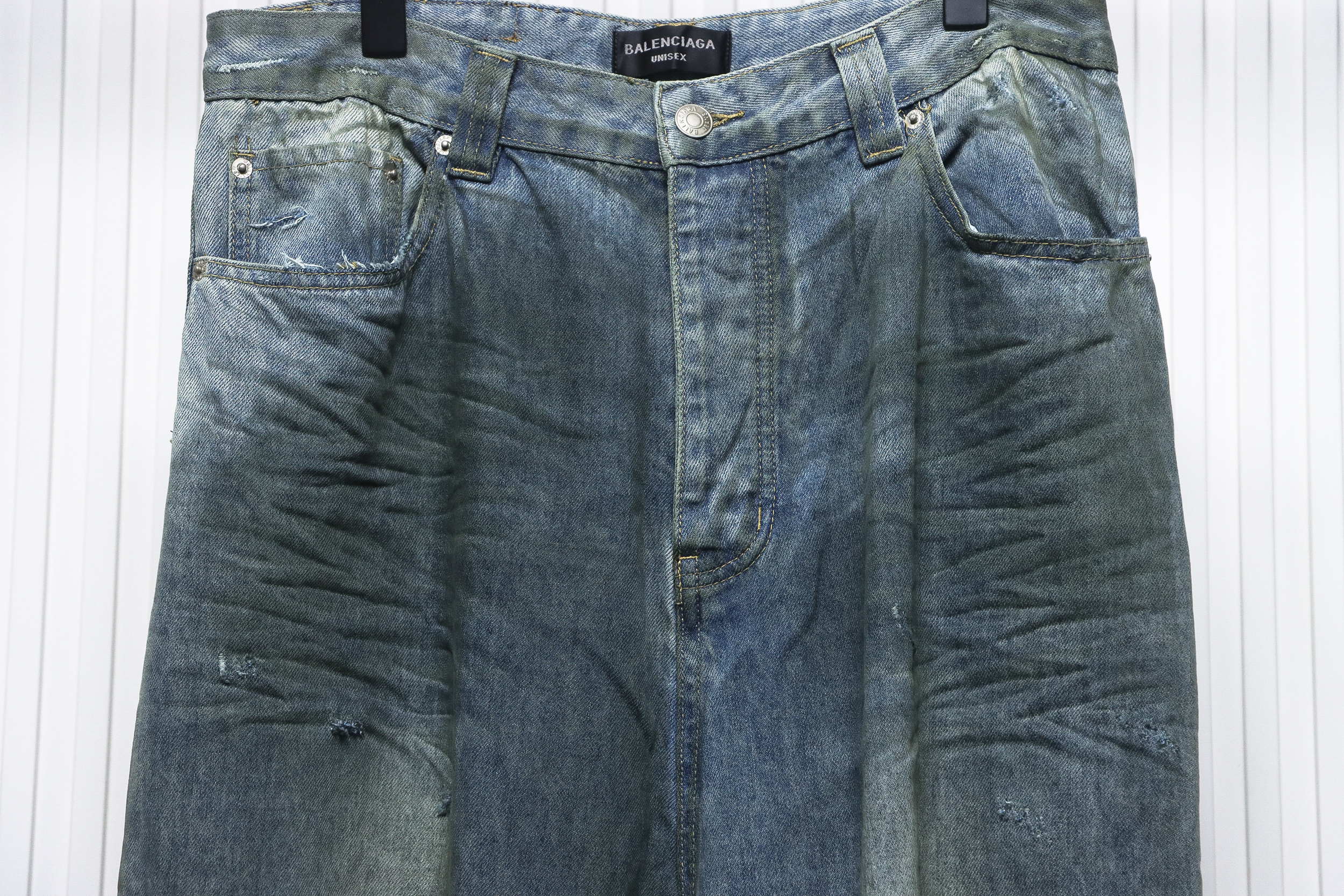 Balenciaga 23ss Mud-Dyed Distressed Jeans