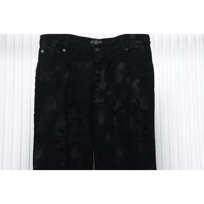 Balenciaga 23ss Show Mud-Dyed Knife-Cut Damaged Jeans