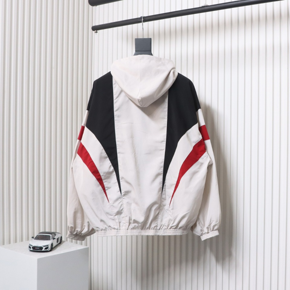 Balenciaga 24FW 3B Red And White Stitching Hooded Sports Suit Jacket