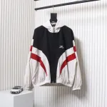 Balenciaga 24FW 3B Red And White Stitching Hooded Sports Suit Jacket