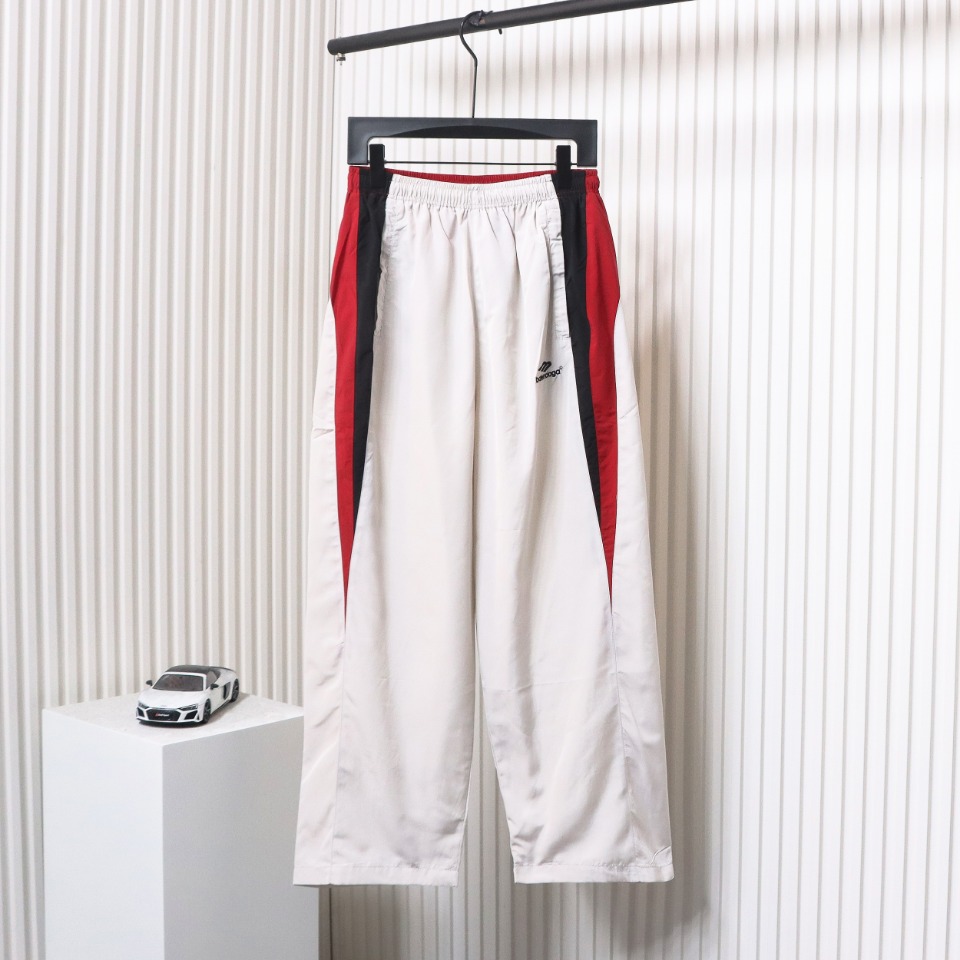Balenciaga 24FW 3B Red And White Stitching Hooded Sports Suit Trousers