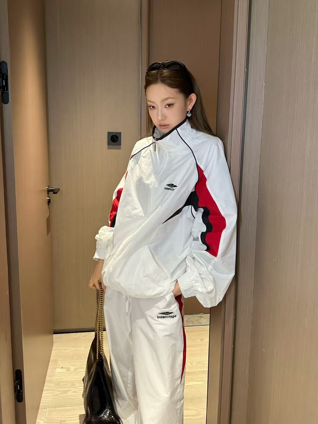 Balenciaga 24FW Catwalk Style 3B Red And White Stitching Sports Suit Trousers