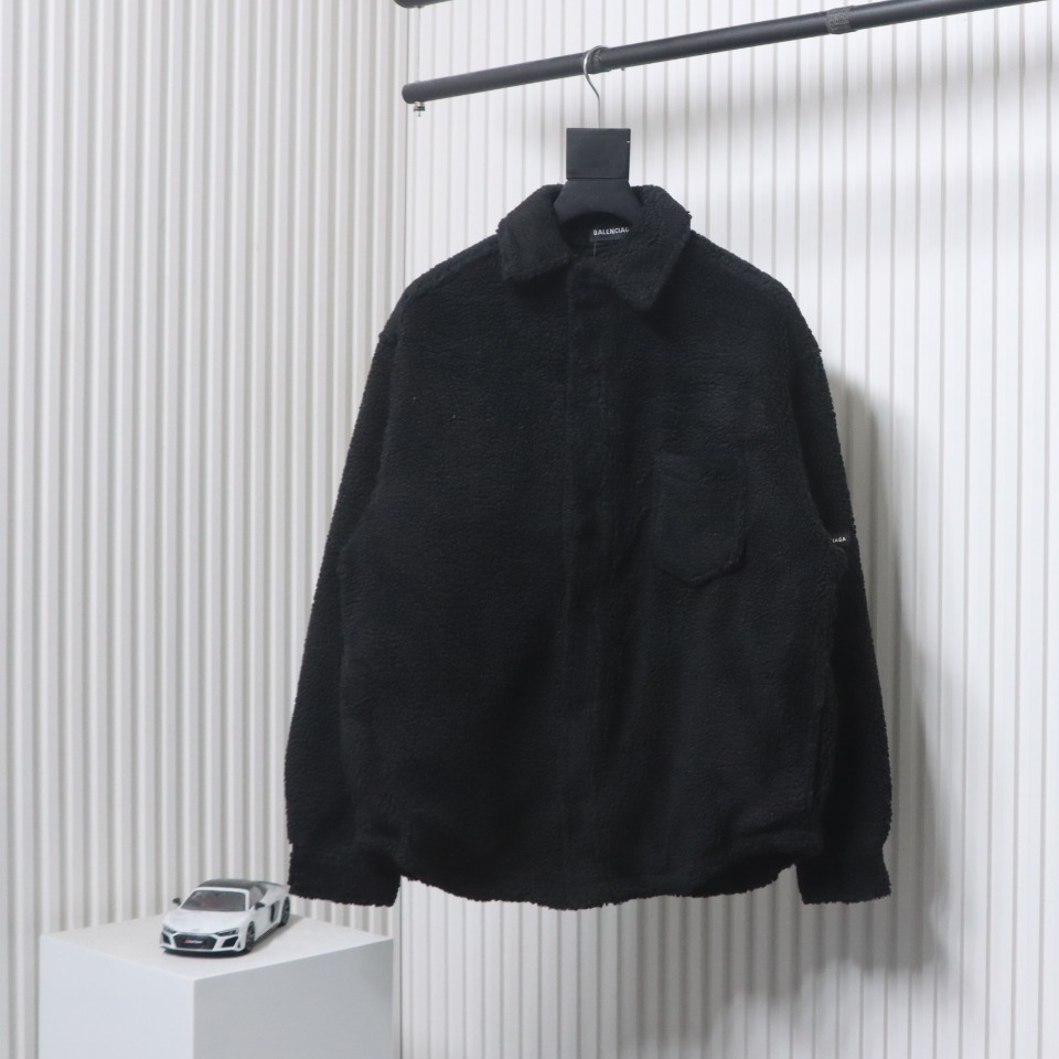 Balenciaga 24FW Lambswool Shirt-Style Quilted Jacket Black