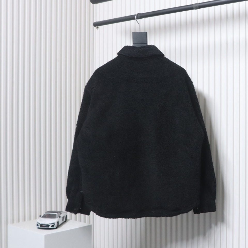 Balenciaga 24FW Lambswool Shirt-Style Quilted Jacket Black