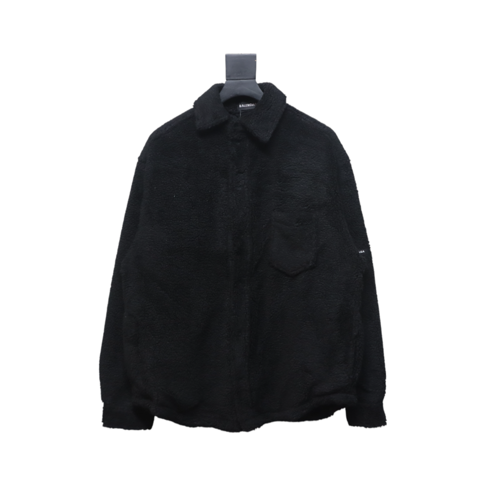 Balenciaga 24FW Lambswool Shirt-Style Quilted Jacket Black