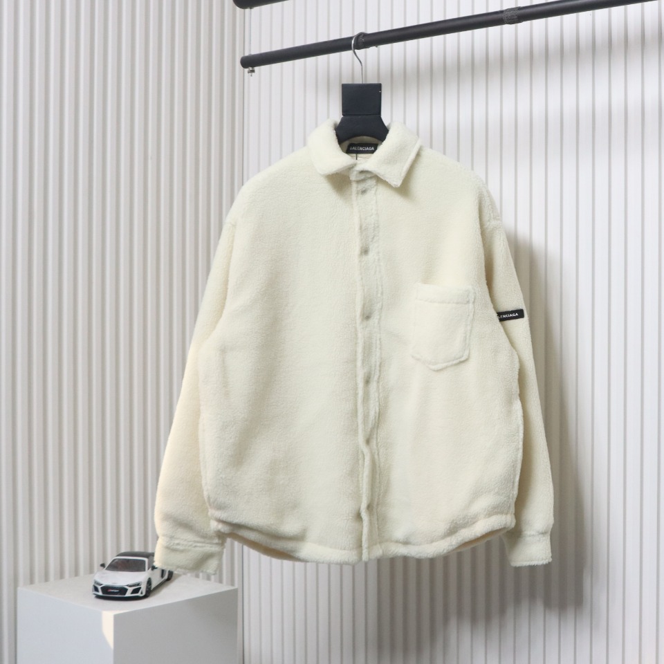 Balenciaga 24FW Lambswool Shirt-Style Quilted Jacket White
