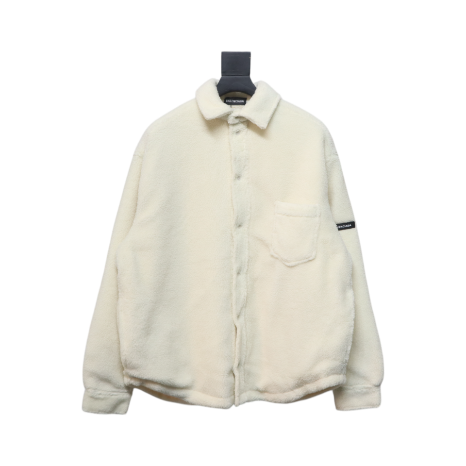 Balenciaga 24FW Lambswool Shirt-Style Quilted Jacket White