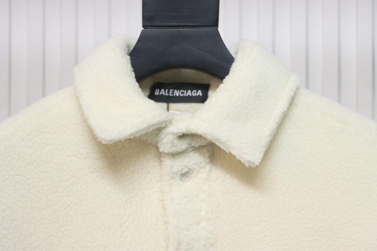 Balenciaga 24FW Lambswool Shirt-Style Quilted Jacket White