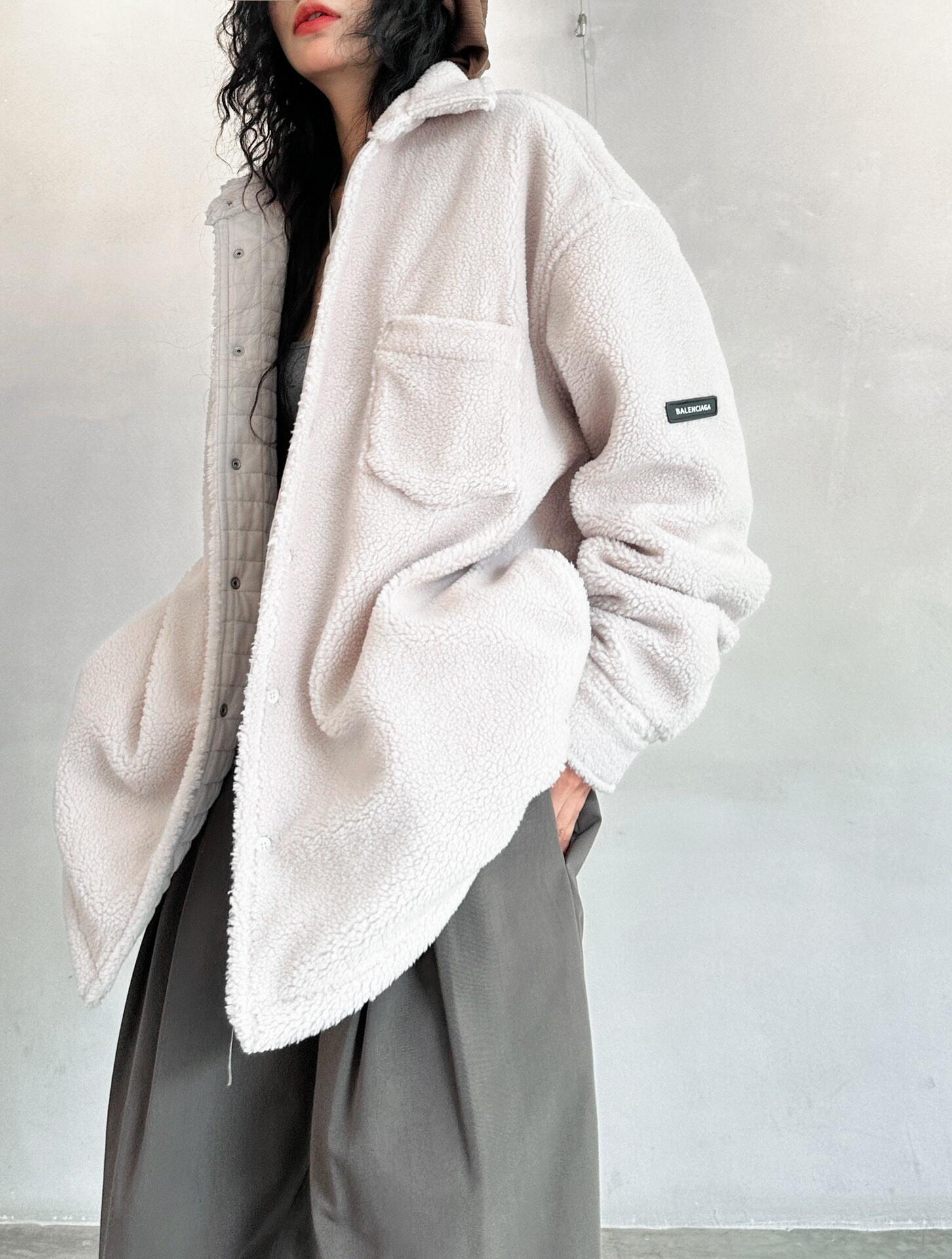 Balenciaga 24FW Lambswool Shirt-Style Quilted Jacket White