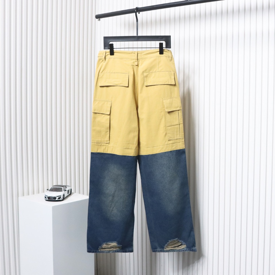 Balenciaga 24FW Paneled Wide-Leg Distressed Jeans