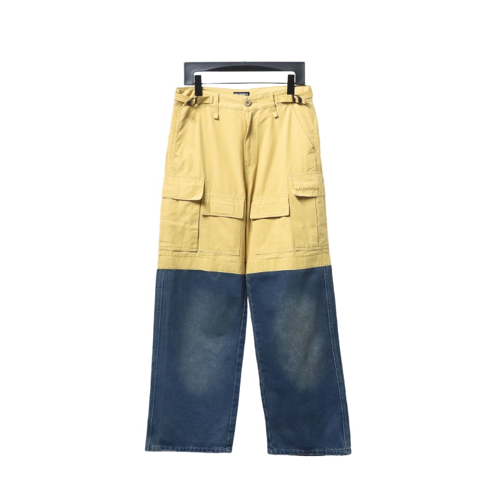 Balenciaga 24FW Paneled Wide-Leg Distressed Jeans