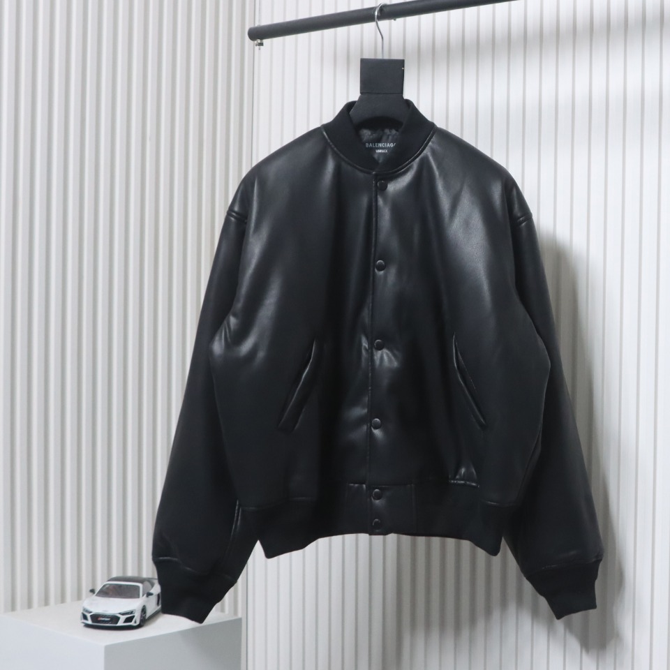 Balenciaga 24FW Paris Embroidered Leather Jacket