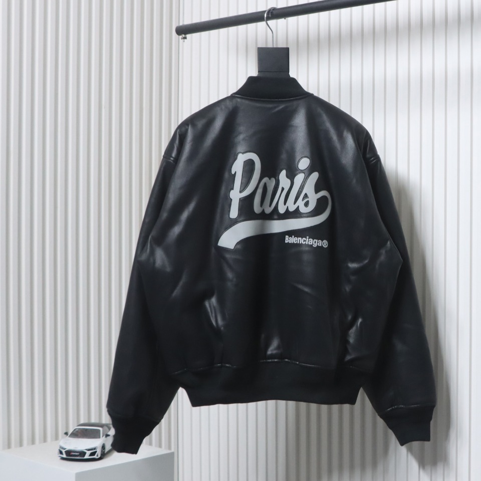 Balenciaga 24FW Paris Embroidered Leather Jacket