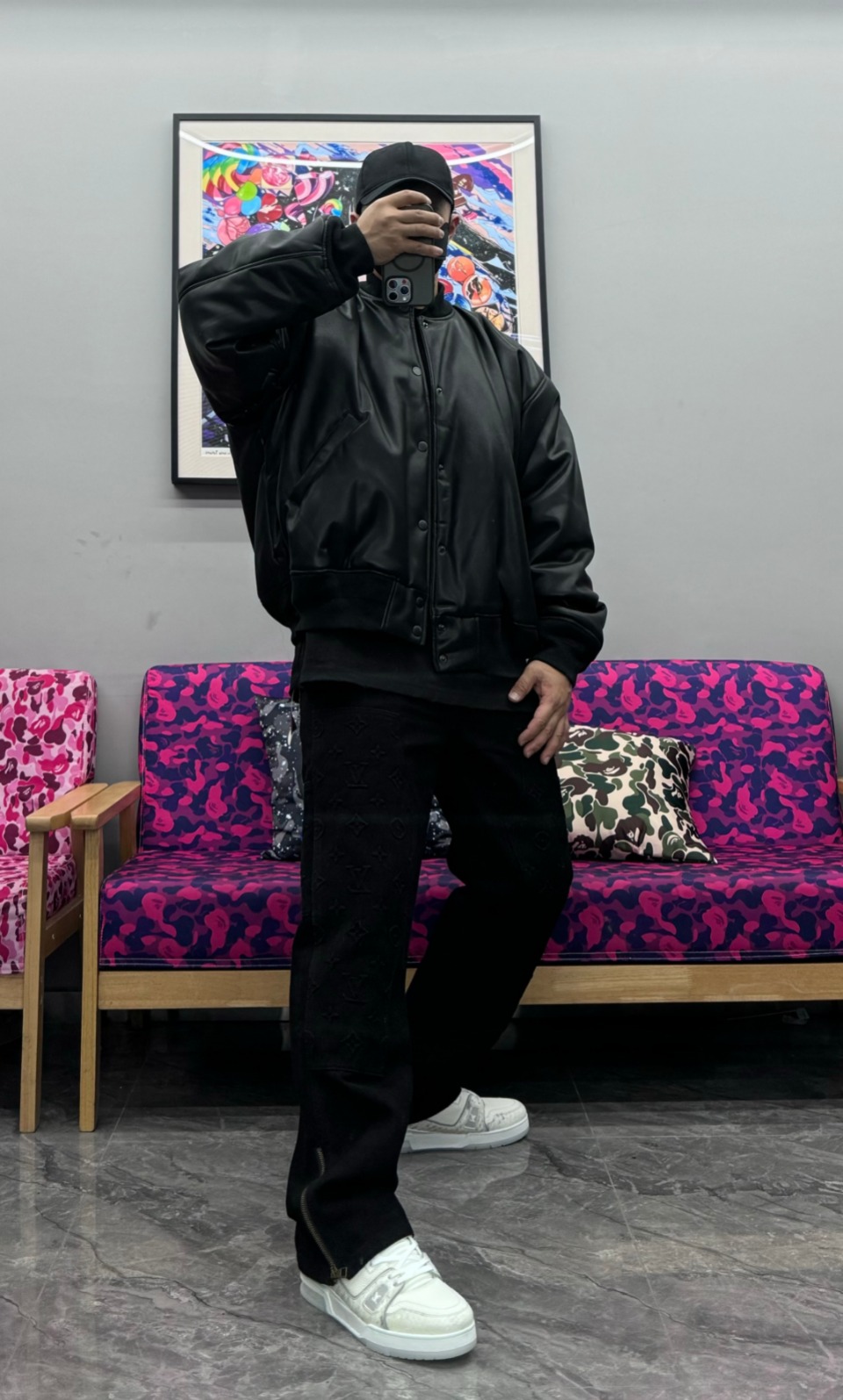 Balenciaga 24FW Paris Embroidered Leather Jacket