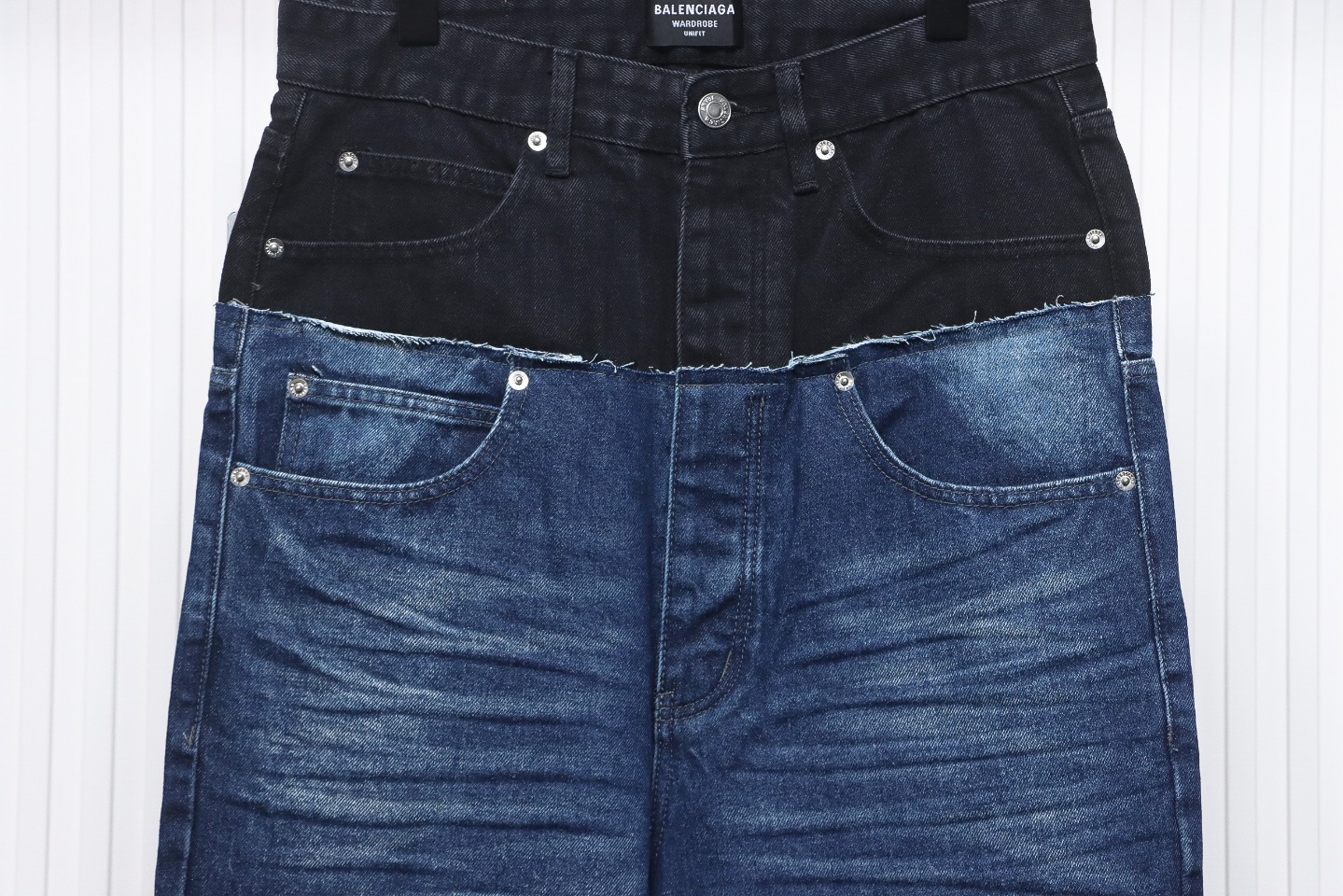 Balenciaga 24SS Black And Blue Stitched Ripped Denim Pants