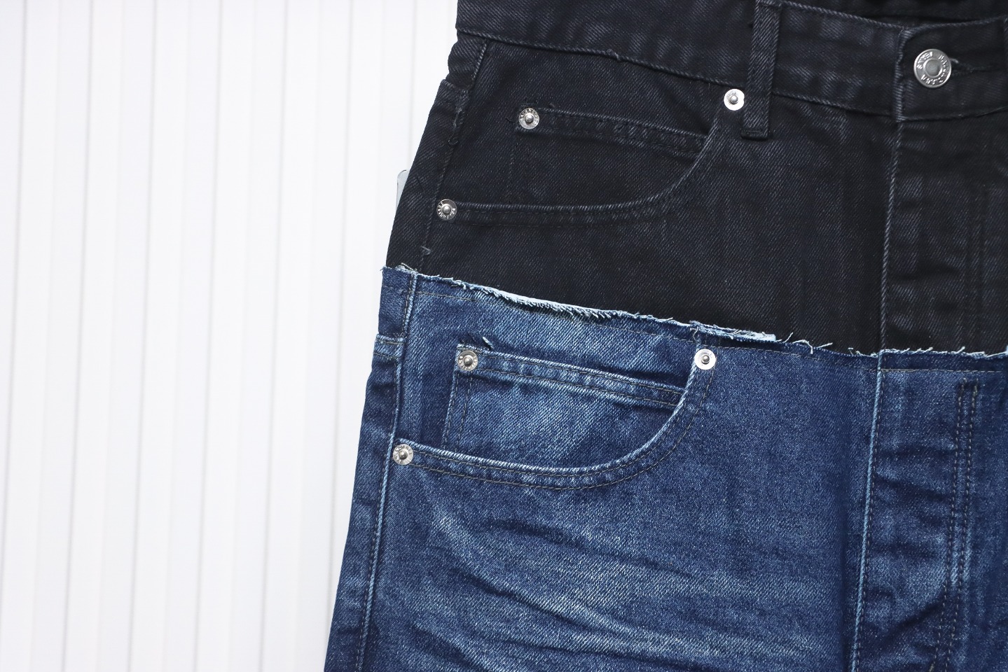 Balenciaga 24SS Black And Blue Stitched Ripped Denim Pants