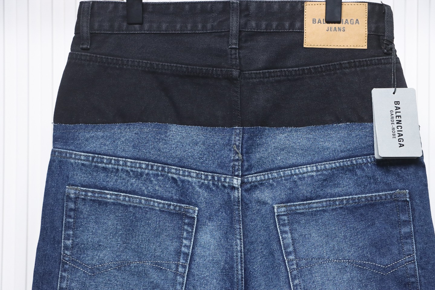 Balenciaga 24SS Black And Blue Stitched Ripped Denim Pants