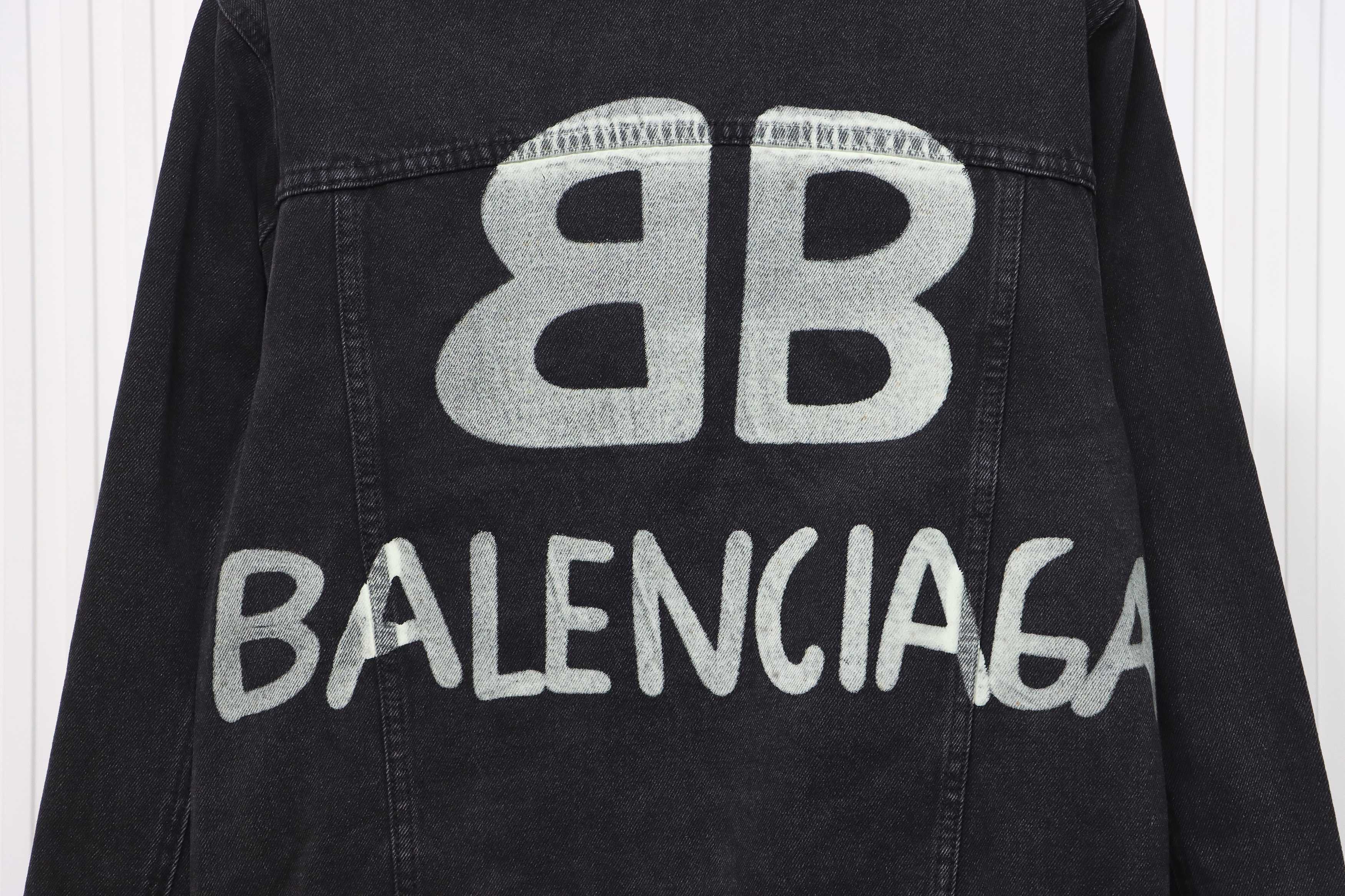 Balenciaga 24SS Double B Graffiti White Ink Splash Denim Jacket