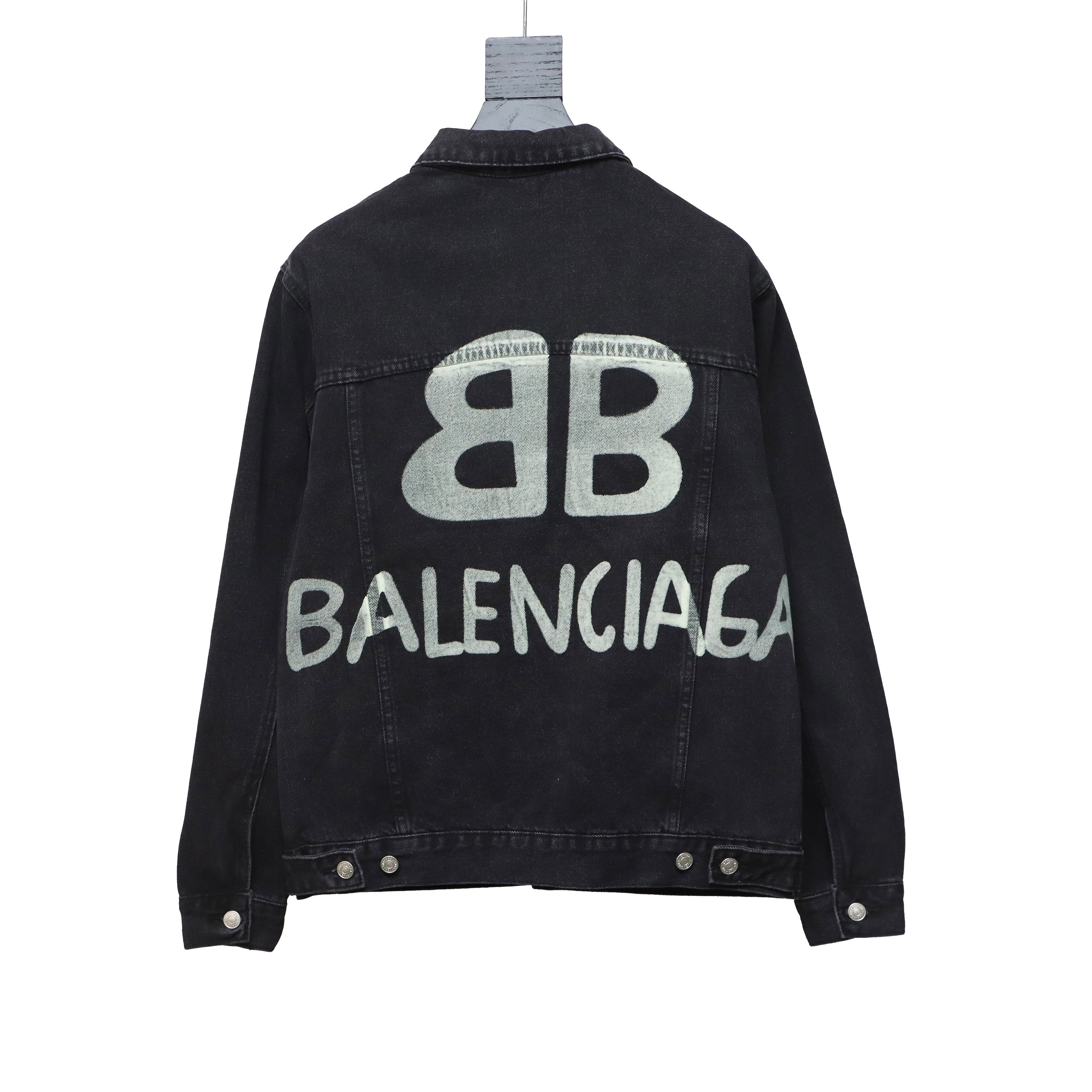 Balenciaga 24SS Double B Graffiti White Ink Splash Denim Jacket