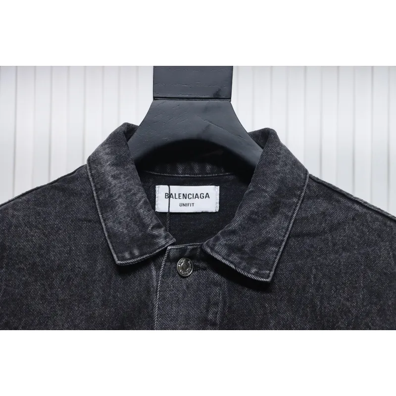 Balenciaga 24ss Letter Hot Rhinestone Washed Denim Jacket