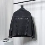 Balenciaga 24ss Letter Hot Rhinestone Washed Denim Jacket