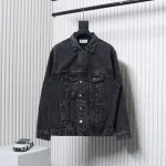Balenciaga 24ss Letter Hot Rhinestone Washed Denim Jacket