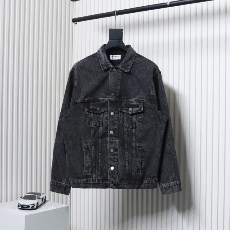 Balenciaga 24ss Letter Hot Rhinestone Washed Denim Jacket
