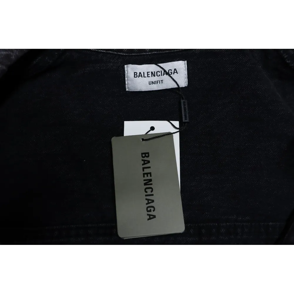 Balenciaga 24ss Letter Hot Rhinestone Washed Denim Jacket