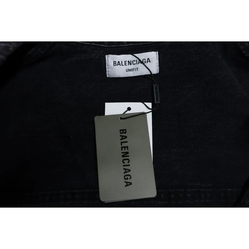Balenciaga 24ss Letter Hot Rhinestone Washed Denim Jacket